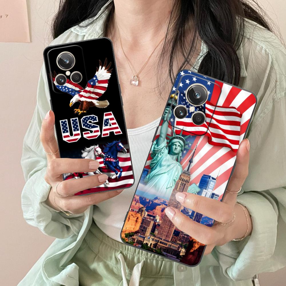 USA America Flag Matte TPU Mobile Phone Case for Realme 15 14 13 12 11 10 9 Pro Plus T i Lite 5G Colorful Printing Cover