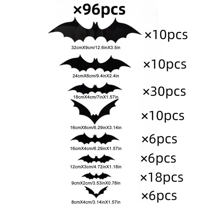 Halloween Bats Wall Decor Waterproof Bat Decals Wall Decor 96pcs Scary PVC Bat Stickers For Wall Door Front Porch Outdoor Indoor