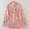 Autumn Pink Floral Shirt Linen Small Shirt French Literary Printing Shirt All-match Women