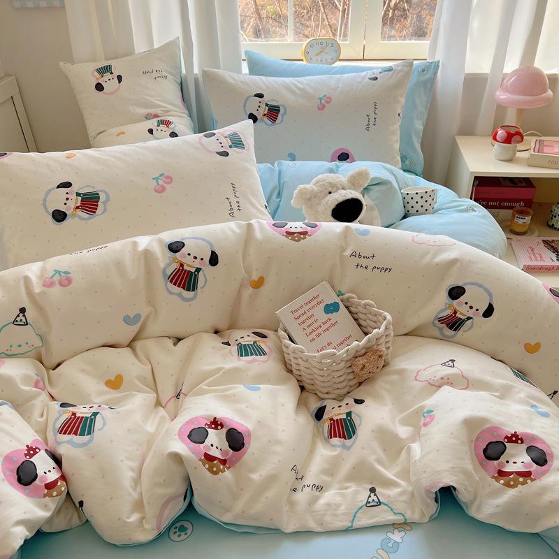 Trendy Double-Sided Cotton Dorm Bedding Set, Fresh Style, 3-Piece or 4-Piece Options