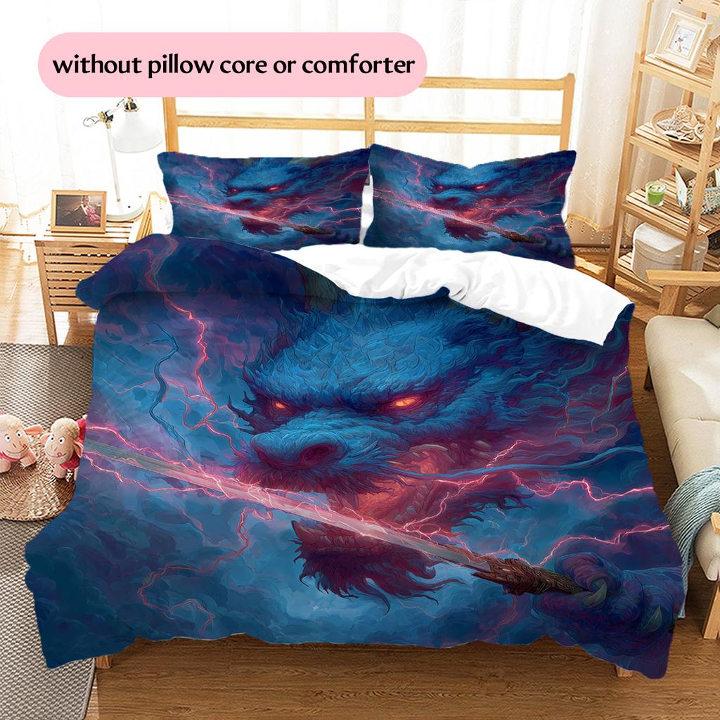Lightning dragon  Pattern Bedding Quilt Set Quilt Cover Pillowcase Home Decoration  Gift (1 * duvet cover + 2 * pillowcase, without core)
