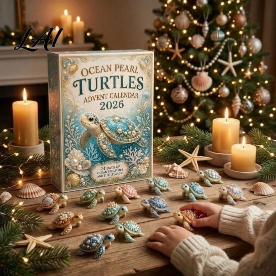 Christmas Countdown Calendar 2026 Ocean Pearl Turtle Advent Calendar 24 Day Blind Kids Toy Box Cute Marine Tortoise Ornaments Gift for Home