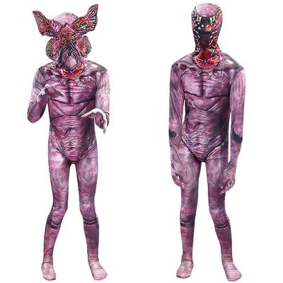Kids Boys Girls Stranger Things Demogorgon Print Jumpsuit Mask Headgear Sets Halloween Cosplay Costumes