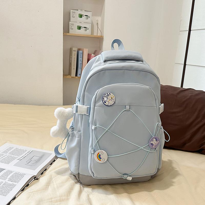 Drawstring Backpack Girl's Large Capacity Backpack Color Contrast Student Schoolbag Travel Bag