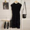 Summer Sleeveless O Neck Hollow Out Knitted Mesh Short Dress Women Fashion Loose Casual Holiday High Split Sexy Party Dresses Solid Thin Covers Up