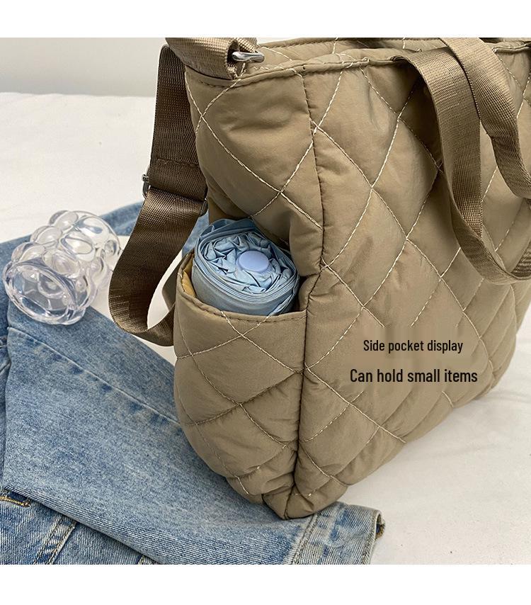Large Capacity Quilted Tote Bag - Korean Style Versatile Cotton Coat Bag, High-End Fashion Shoulder & Crossbody Bag for Autumn and Winter