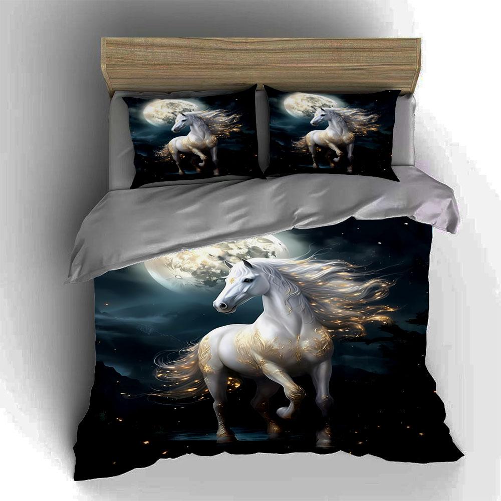 White Horse Design Bedding, Duvet Cover Sets, Duvet Covers, Pillowcases, Birthday Gifts (1 * Duvet Cover 2 * Pillowcases, Without Duvet Insert)