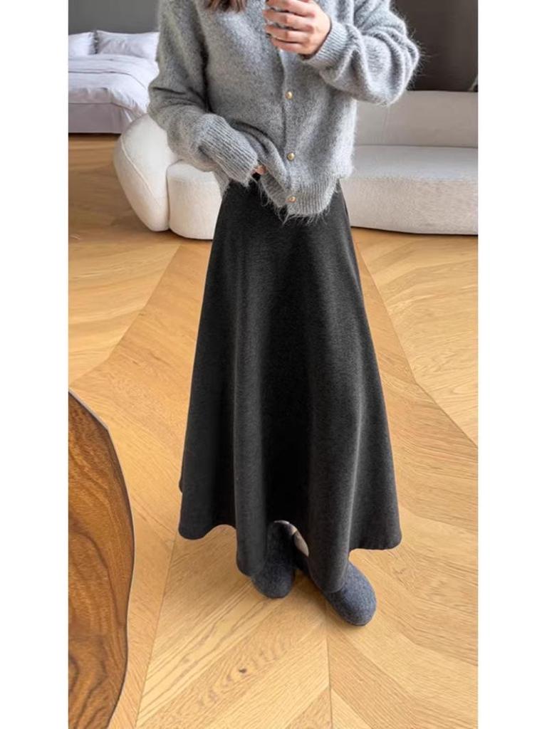 2026 Herbst/Winter High-Waist Kaffee Midi-Rock - Vielseitiger A-Linien-Schnitt mit einem figurschmeichelnden breiten Saumdesign