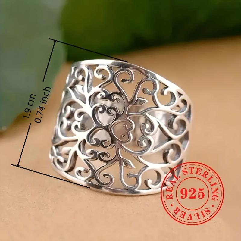 Sterling Silver Wide Band Ring - Open Grapevine Pattern Bohemian Style Unisex Vintage Jewelry