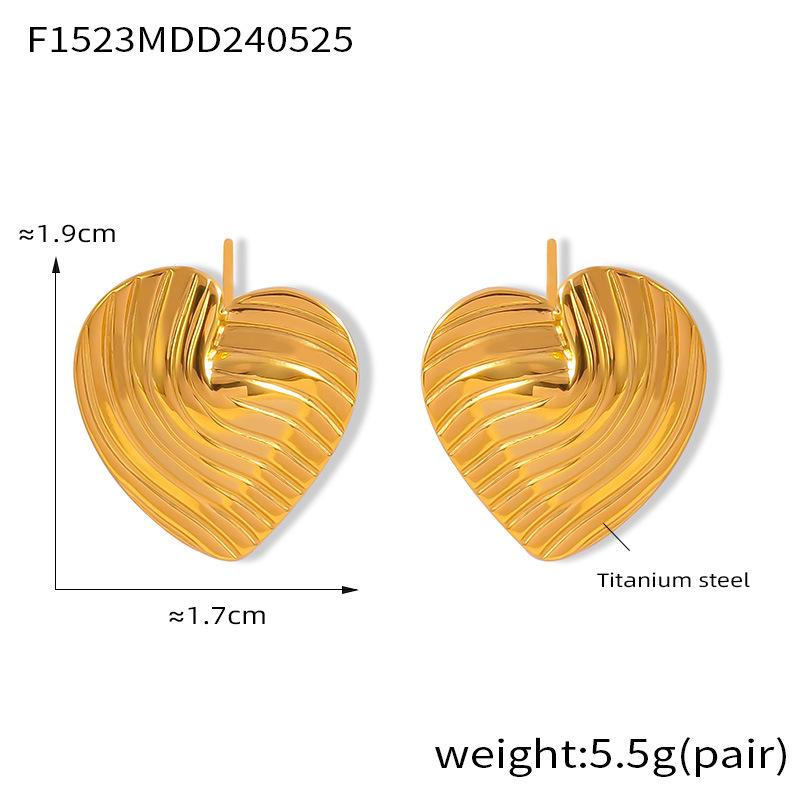 

Chic Geometric Heart Earrings: Gold-Plated Titanium Steel Studs with Textured Design.