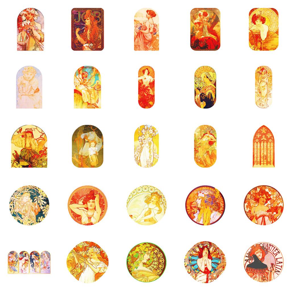 50 Muxia Art Theme Waterproof Stickers Diy Mobile Phone Case Skateboard Laptop Decoration