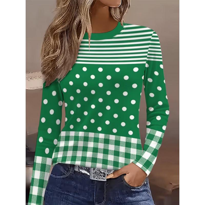 Color Block Striped Crew Neck Long Sleeve T-Shirt Slim Fit Casual Top Daily Wear