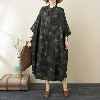 Robe Printanière Imprimée à Col Montant Grande Taille