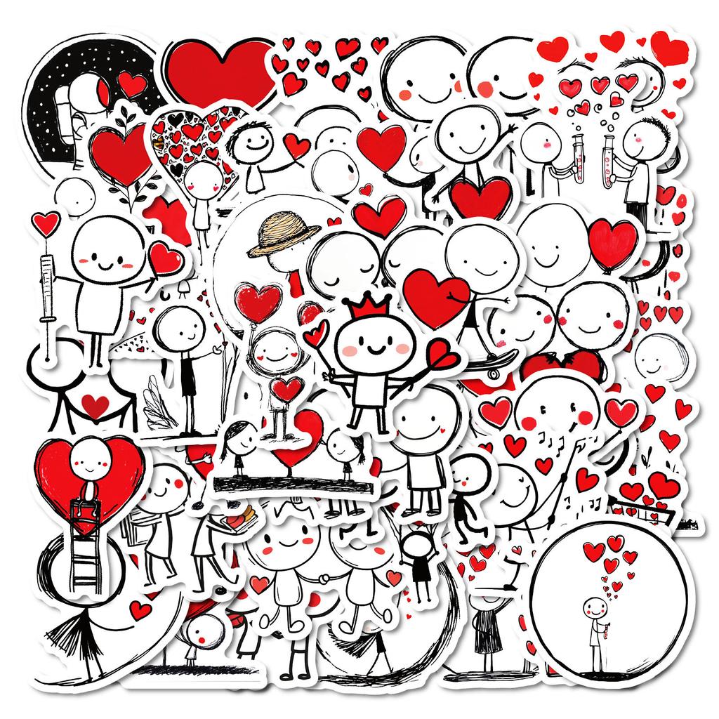 50 Stick Lines Villain Graffiti Sticker Red Love Personality Cartoon Diy Hand Account Sticker
