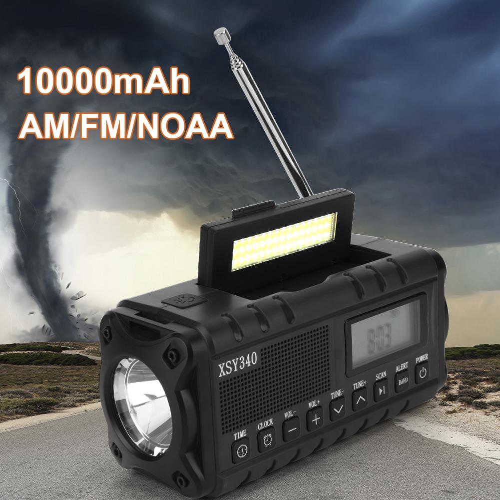 10000mAh Emergency Hand Crank Radio Digital Display Solar AM FM NOAA Weather Radio 4 Ways Powered Flashlight for Outdoor Camping