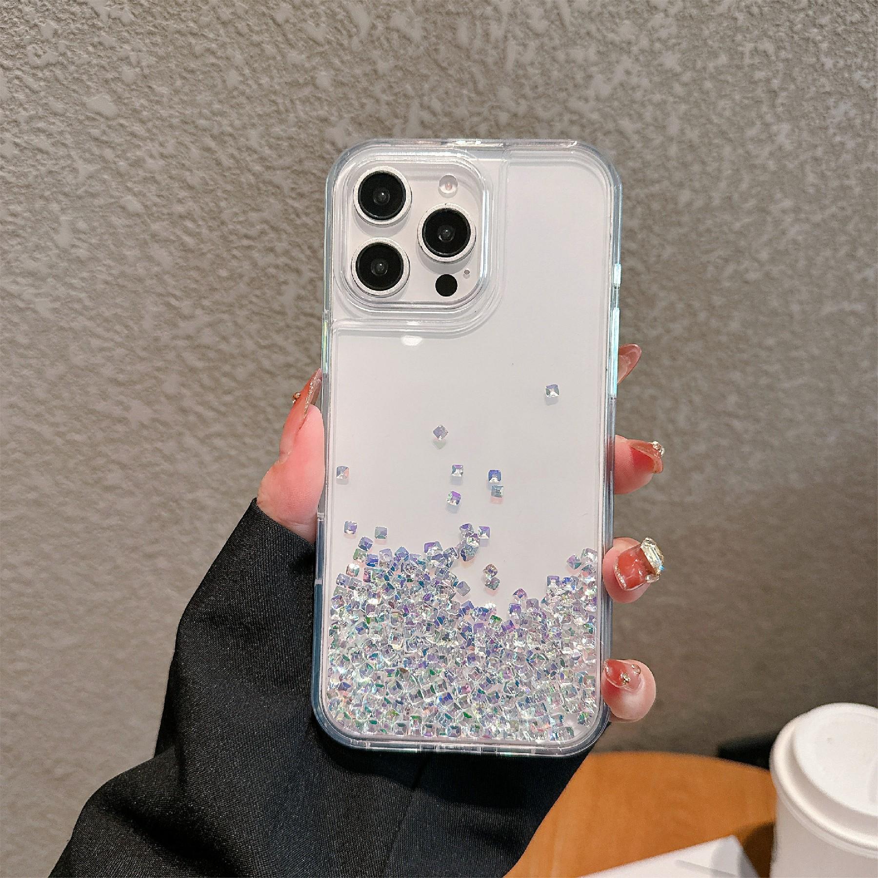 

For iPhone 16 Pro Max Case Bling Rhinestone Quicksand TPU+PC Protective Cover Purple