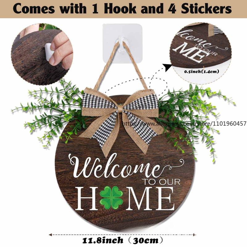 Welcome Hanging Circular Sign Wall Hanging Piece Magnetic Style Can Be Pasted Wooden Sign Door Decoration