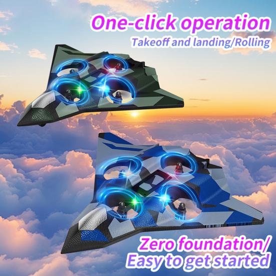 Remote Control Airplane Toy with LED Lights 360 Degrees Stunt Flip Mini EVA Foam Fighter Jet Model Beginner Children Adults 2.4Ghz RC Aircraft Toy