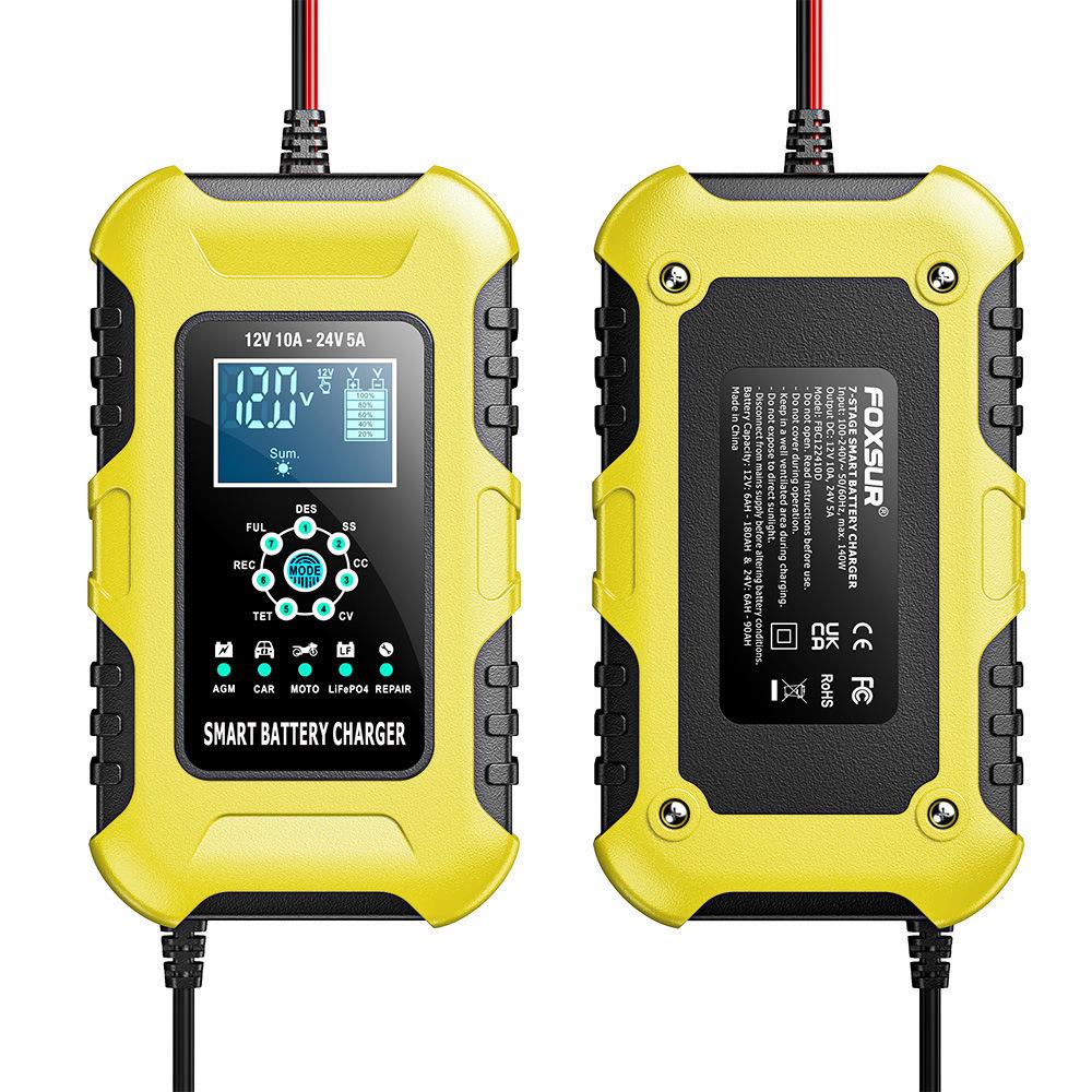 12V/10A 24V/5A Smart Charger for Iron Lithium, GEL, Lead-Acid, AGM, LiFePo4 Motorcycle and Car Batteries.