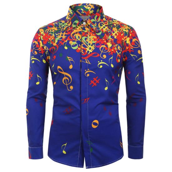 Ανδρικό Καθημερινό Φθινοπωρινό Πουκάμισο Slim με Μακρύ Μανίκι και Μοτίβο Μουσικά Σύμβολα