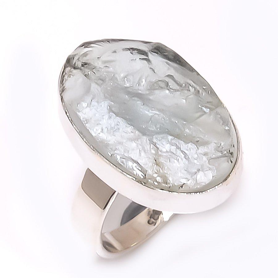 Natürlicher Aquamarin Roh Edelstein 925 Sterlingsilber Schmuck Ring Größe 6.5 S3e60