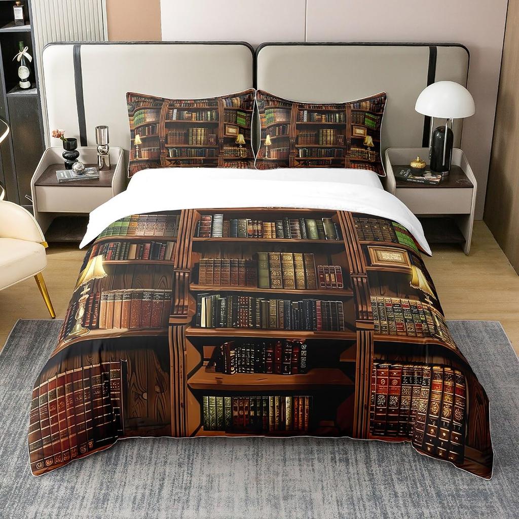 Library Duvet Cover Sets For Teens Queen King Twin Size Lightweight Down Room Decor 2 Pillowcases And 1 Duvet Cover No Comforter