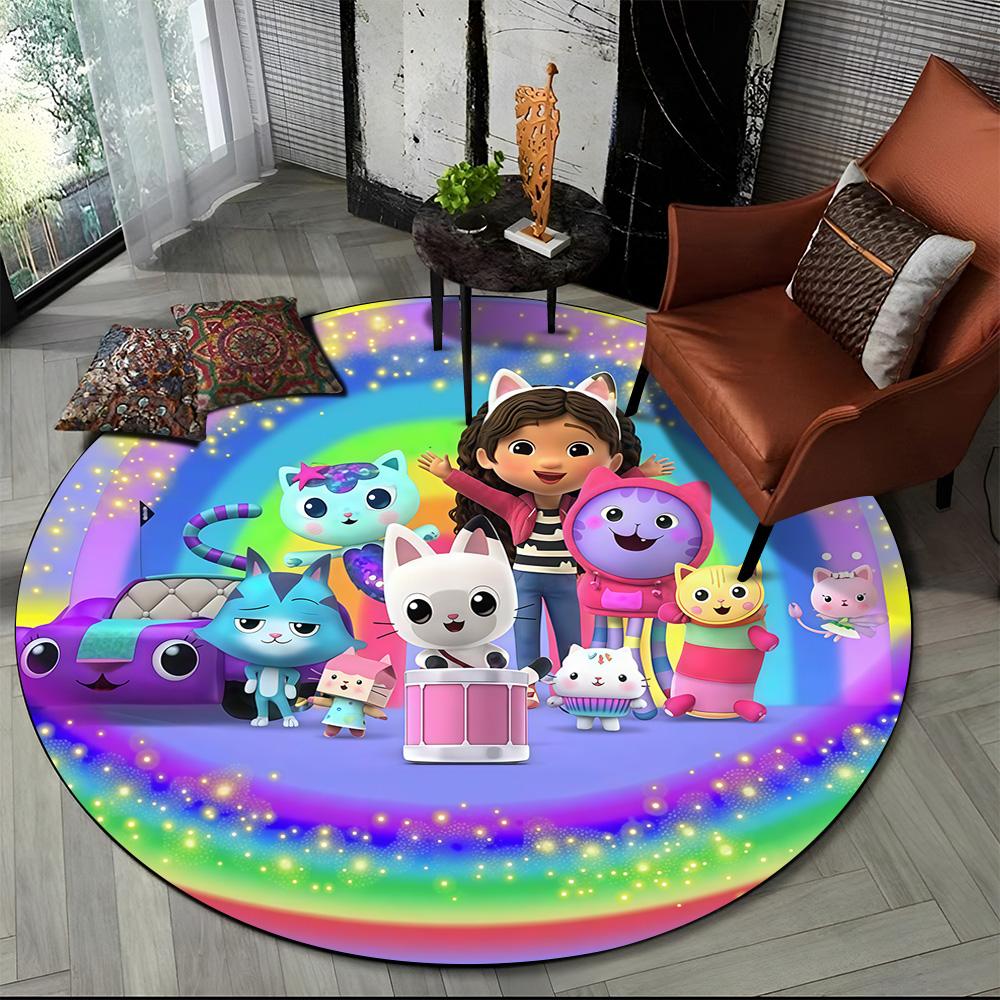 3D Cartoon Cute Gabbys Dollhouse Girl Round Area Rug,Carpet for Living Room Bedroom Sofa Playroom Decor,kids Non-slip Floor Mat 60X60cm23.6X23.6in