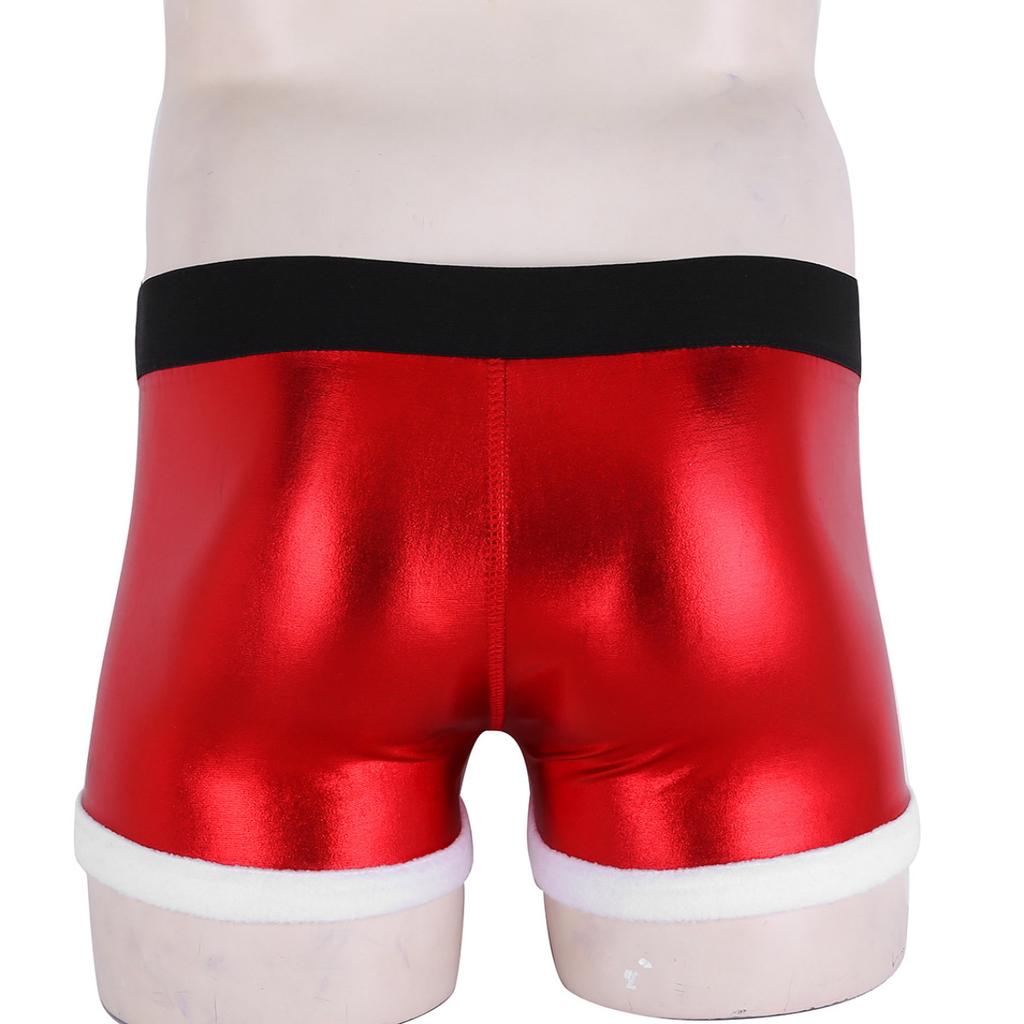 Christmas Underwear Men Red Faux Leather Belt Printed Panties Holiday Novelty Santa Claus Costume Male Sexy Tight Boxer Shorts