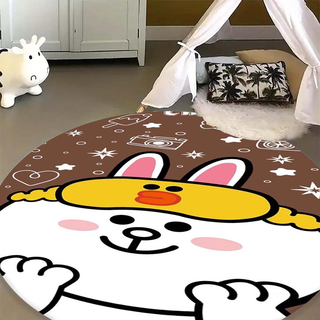 Popular Line Friends Pattern Circular Rug Kids Bedroom Flannel Carpet Playroom Anti-Skid Floor Mat Decor