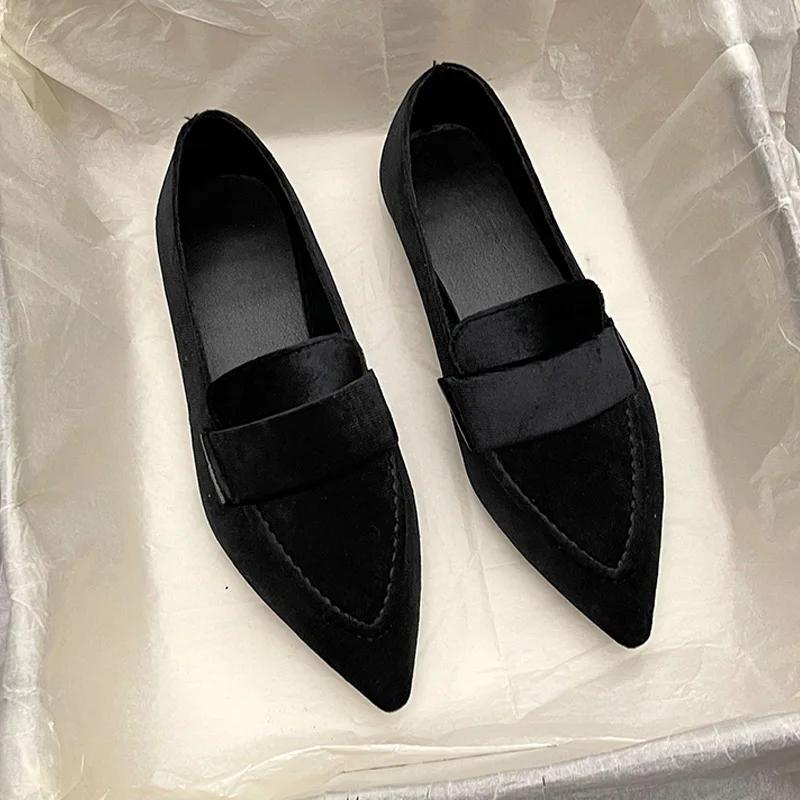 Fashion Women Luxury Velvet Moccasins Fashion Pointed Toe Loafers Ladies 2025 Spring New Leisure Purple Velour Ballet Flat Shoes Loafers