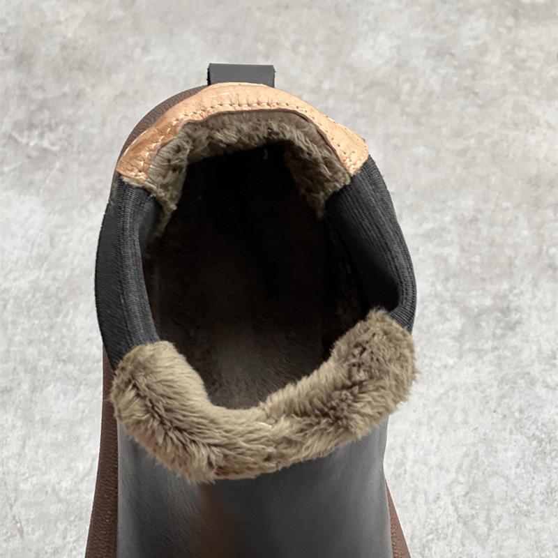 Women's Chelsea Boots Genuine Leather New Autumn Winter Fashion Fur Plush Women's Ankle Boots Retro Marton Boots Ladies