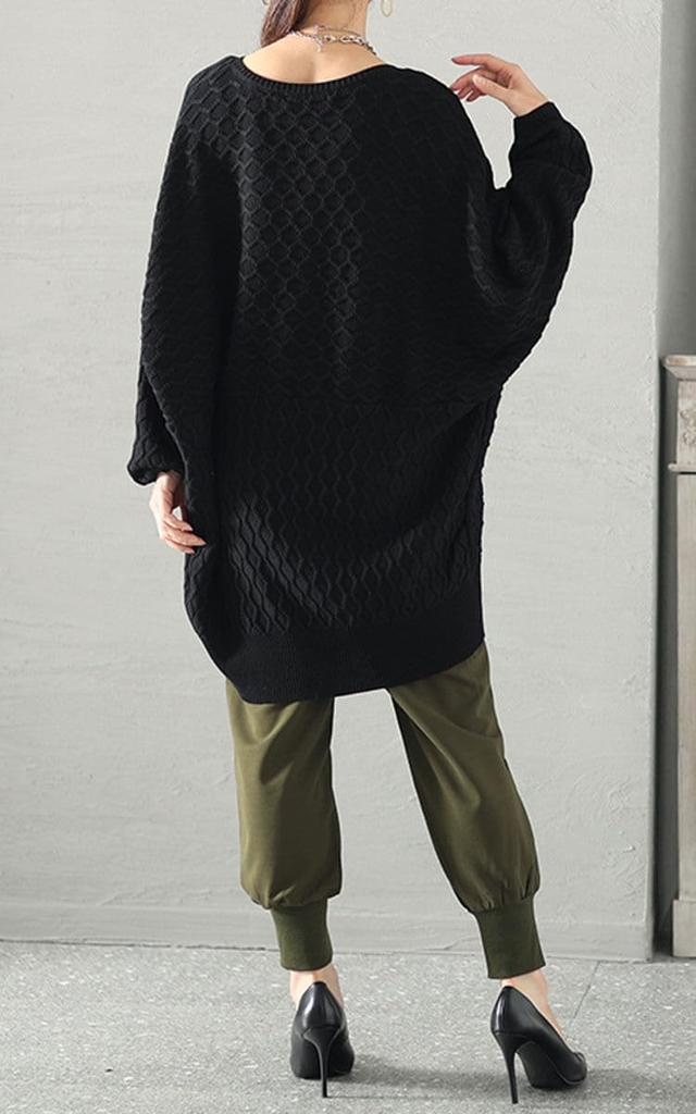 Gold Japan Plus Size Knit Long Dolman Perfect for and Sizes Women's Tunic, Sleeves, Fall, Winter, Spring, LL-3L, Black, maru-3004