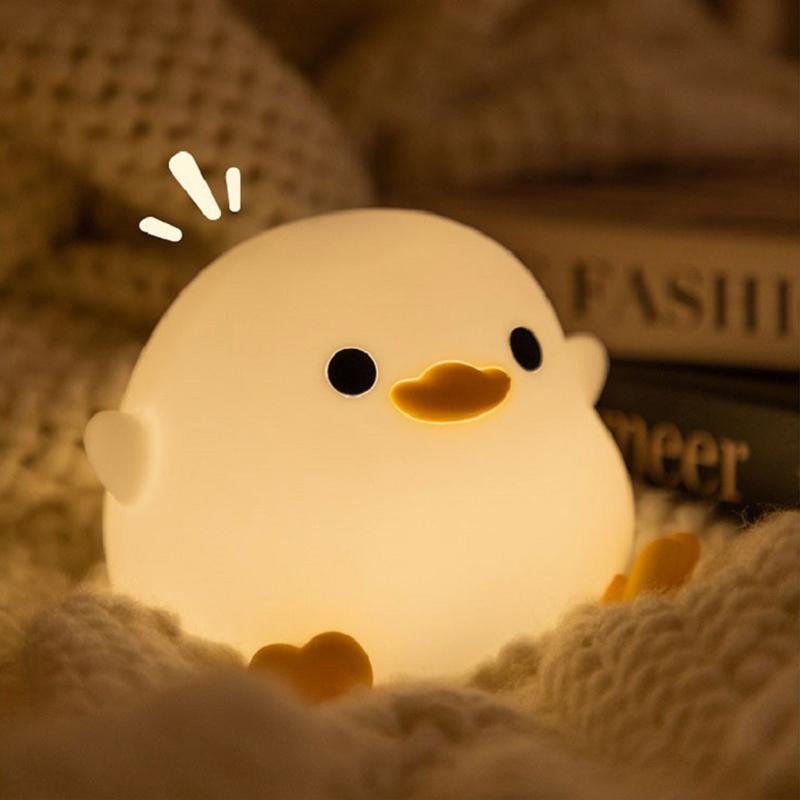 1PC Doudou Duck Night Light Children's Gift Soft Light Eye Care USB Charging Timing Automatic Clap Silicone Lamp