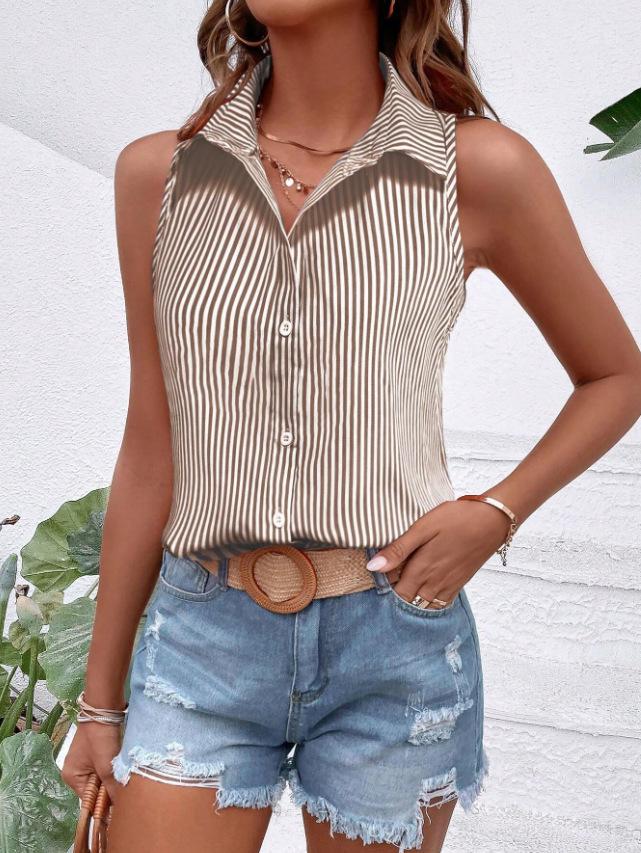 2025 European Women s Fashion Striped Sleeveless Top S
