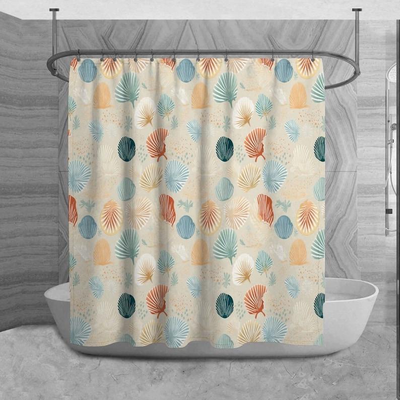 Coastal Shower Curtain, Seashell Bathroom Decor, Nautical Bath Decor, Summer Bathroom Curtain, Beach House Home Decor W90xH180cm