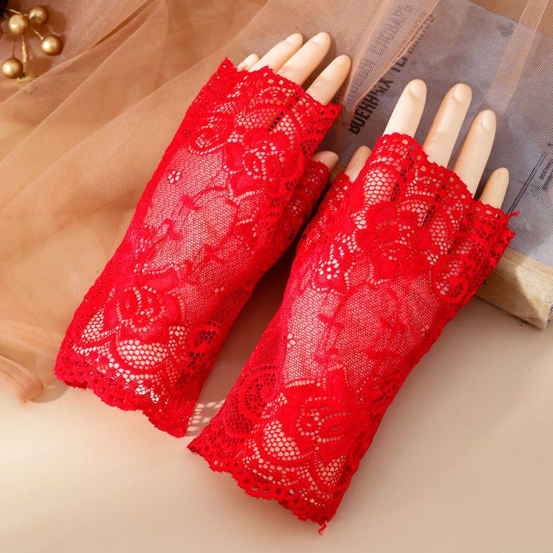 Women's Black Sexy Fingerless Lace Sun Protection Touchscreen Gloves
