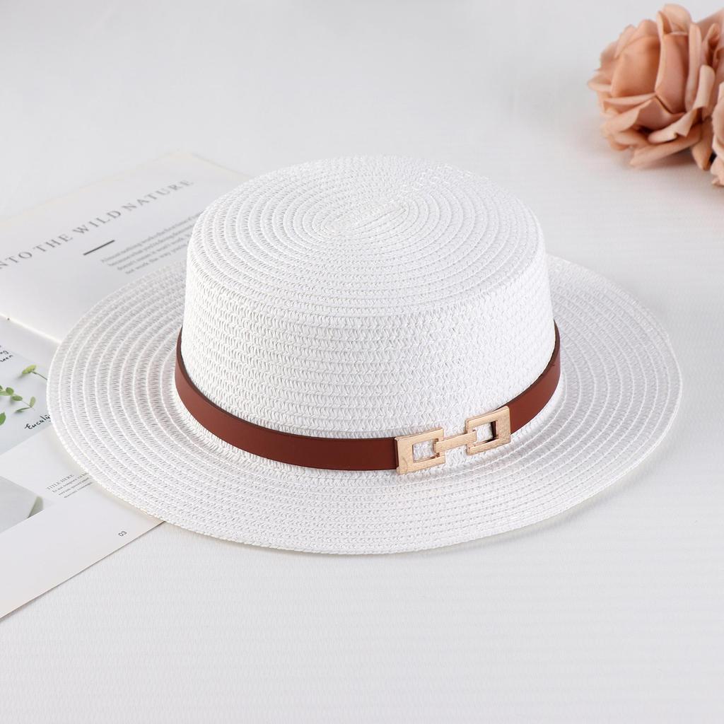 Women's Retro British Style Sun Hat with Rhinestone Letter & Leather Belt
