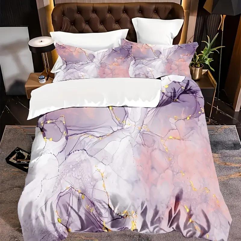 Purple Marble Gilt Series Down Quilt Set Bedding Digital Printing Three-Piece Set