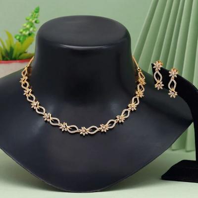 White Color American Diamond Necklace Set