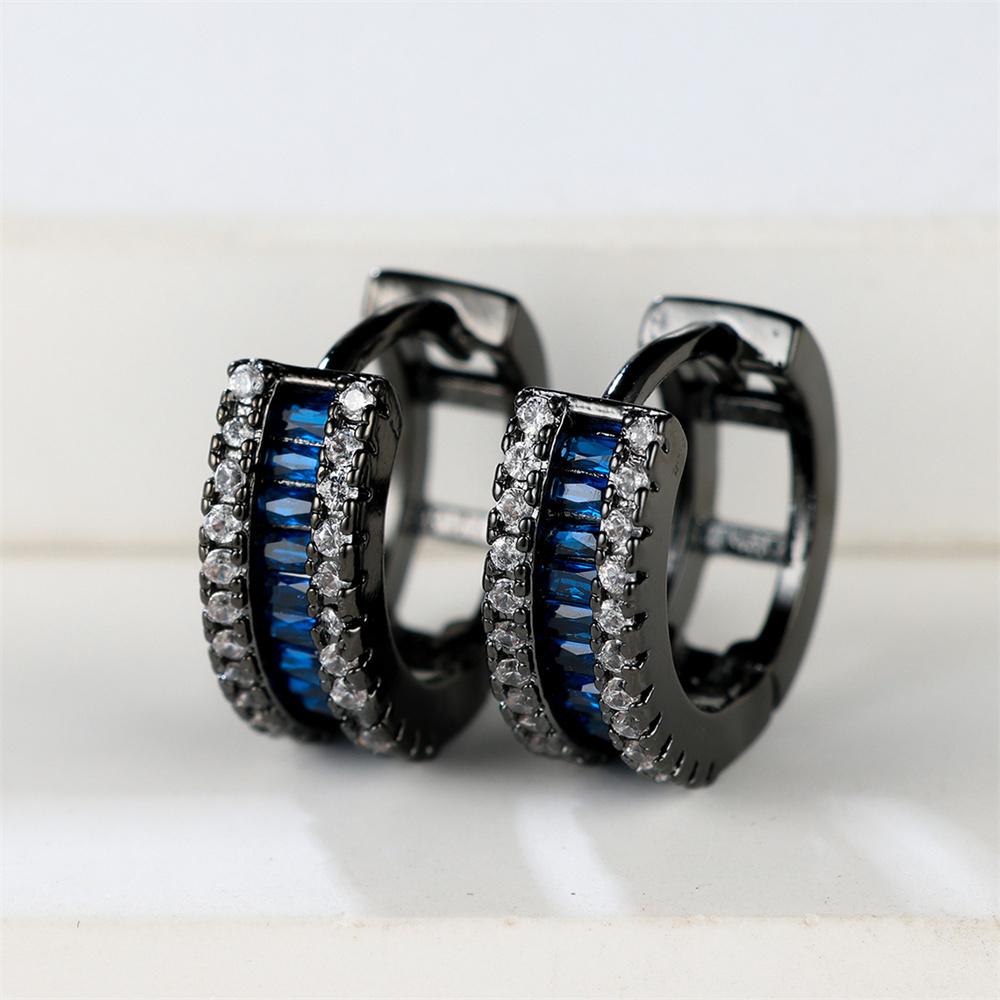 Vintage Black Metal Hoop Earrings Luxury Crystal Multicolor Zircon Round Earrings For Women Simple Fashion Square Stone Jewelry