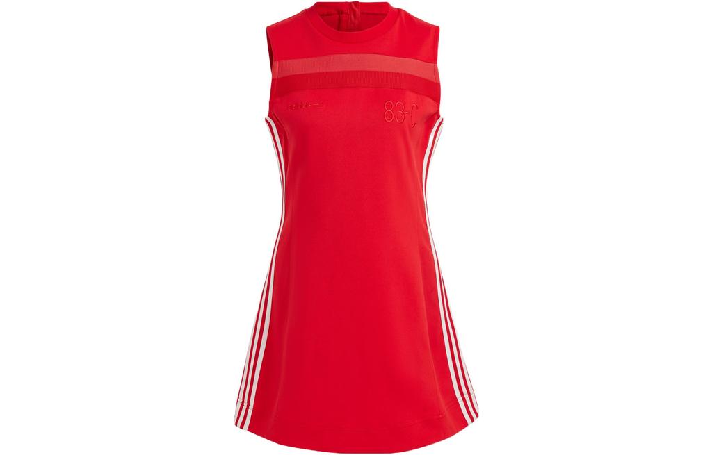 Adidas Originals Blue Version Collection Sleeveless Dresses Women's Red Crew Neck Moderate Short HR3420