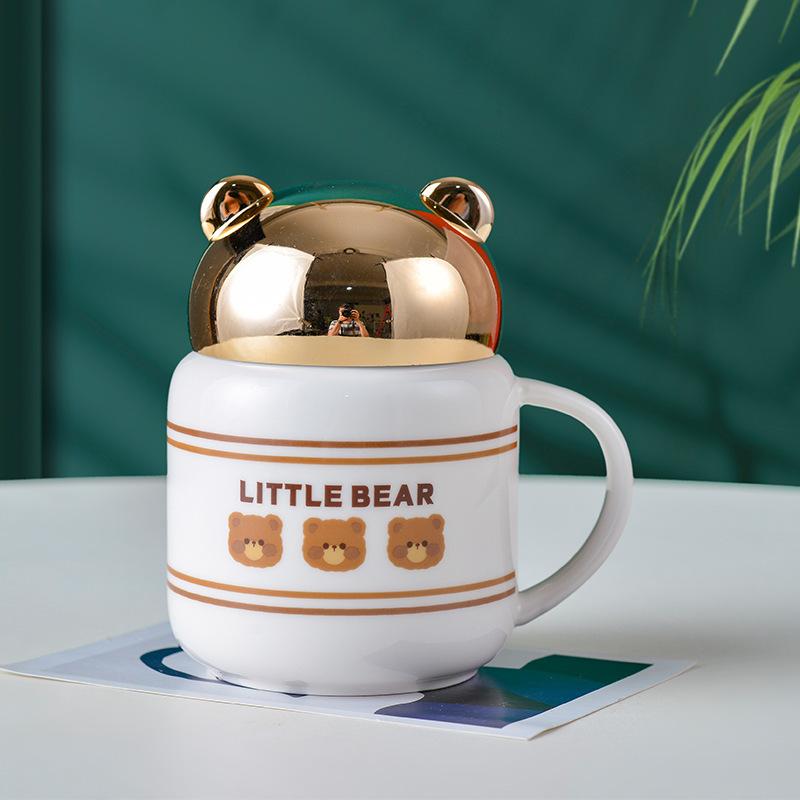 High Value J Mirror Chess Lattice Ceramic Cup Home Office Water Cup Coffee Cup Bear Mug Gift