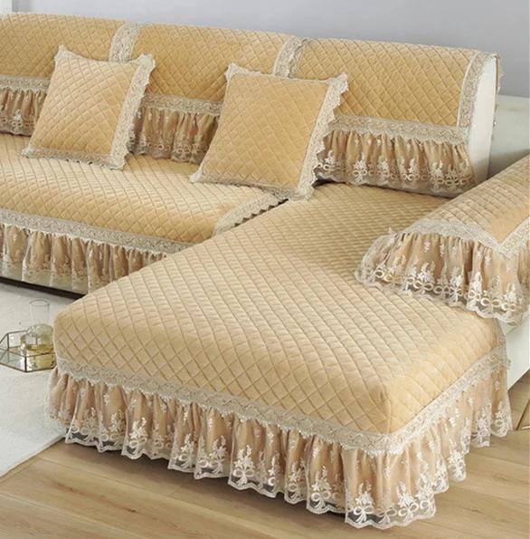 Velvet Sofa Cover Embroidery White Jacquard Lattice Towel Couch Anti-slip Armrest Backrest Sofa Coushion Living Room Seat Cover