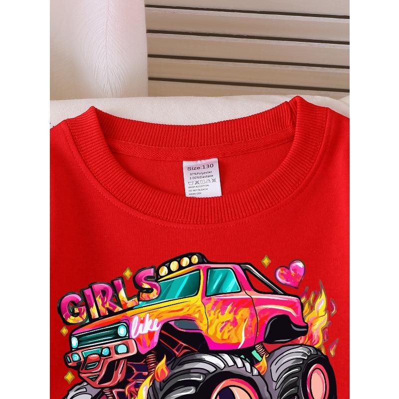 European sizes Kids' Casual Sweatshirt Printed Round Neck Pullover, Kids Like Monster Trucks Too, Casual Comfortable