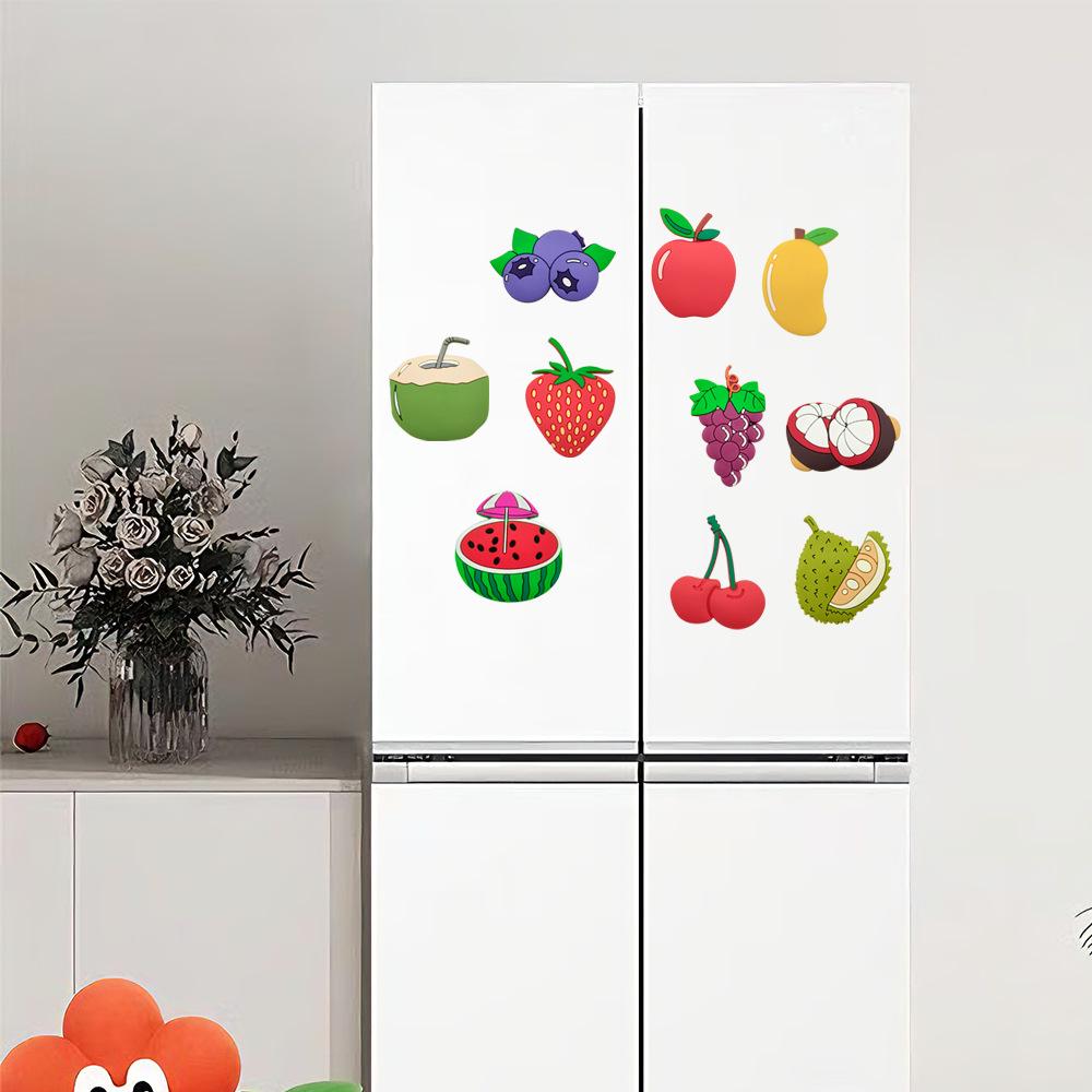 10 Soft Rubber Fruit Magnets - Cute DIY Refrigerator Stickers for Kitchen Decor