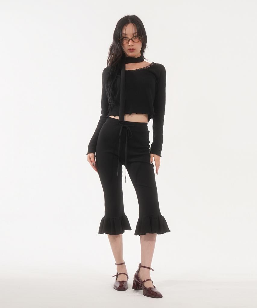 FANYOUNG Frill Capri Pants Black