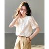 TERRE BLEUE Women's Lace Short-Sleeve Casual Shirt