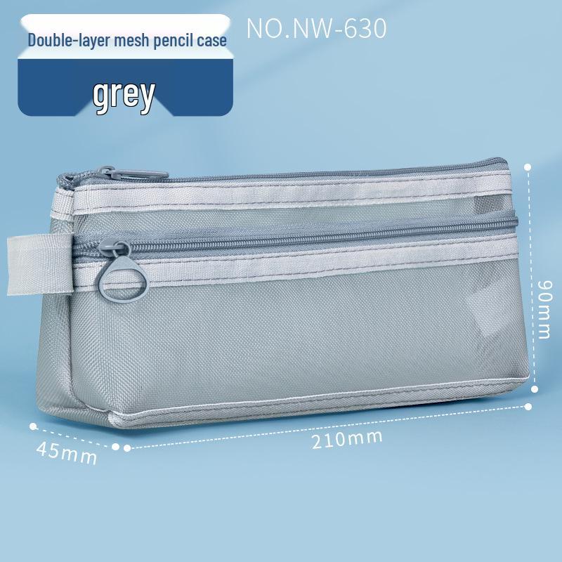 Huajie Double Layer Transparent Pencil Case - Mesh Stationery Bag for Exams