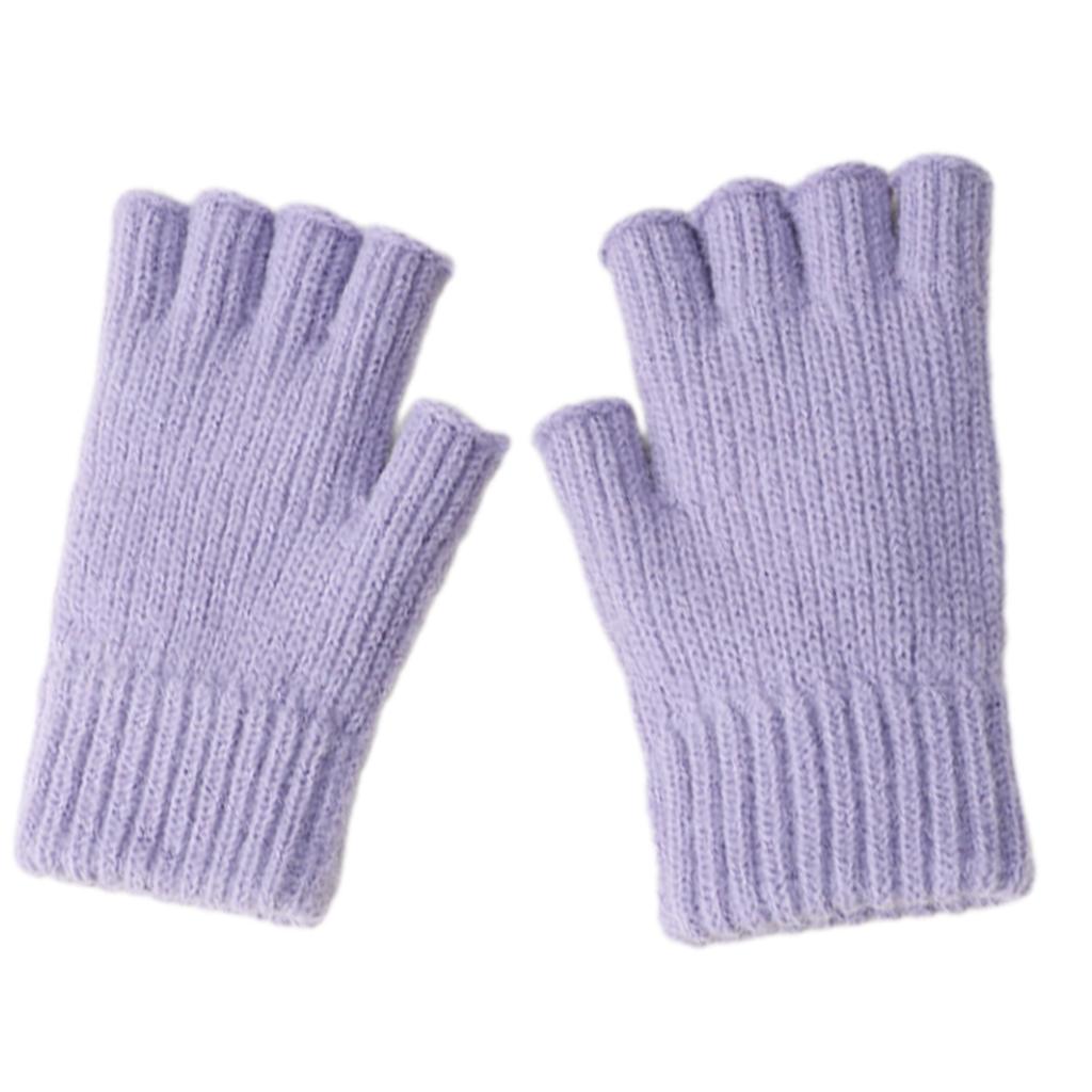 Half Finger Screentouch Gloves with Thicken Fleece Liner Soft Warm Knitted Short Gloves for Students Winter Everyday Use