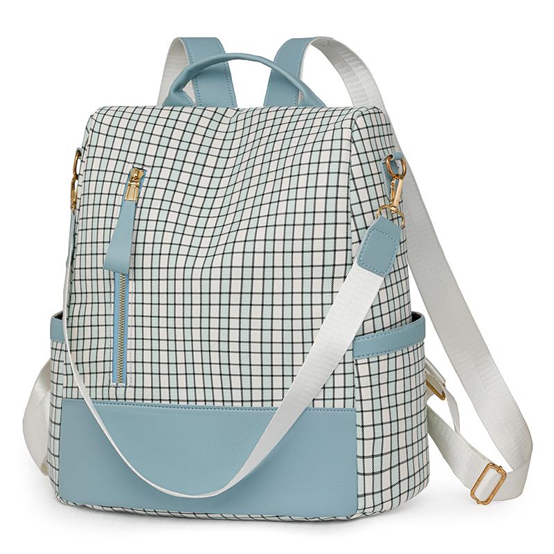 Rucsac antifurt pentru femei Geantă de umăr multifuncțională în carouri Rucsac de călătorie cu trei scopuri